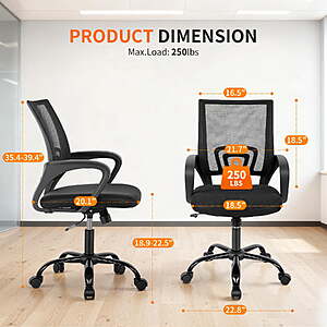 BestOffice Ergonomic Home Office Chair, Adjustable Lumbar Support and Height, with Arms, Black for $37.99