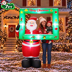 Yexmas 7FT Christmas Inflatable Santa Claus with Photo Frame, Built-in LED Light $28.49