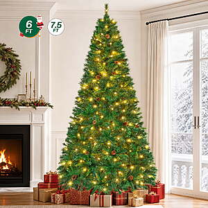 Firstness 6ft Pre-Lit Christmas Tree with 925 Branch Tips, 8 Lighting Modes $51.99