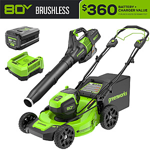 Greenworks 80V 21" Cordless Battery Self-Propelled Mower and Blower 4.0 ah battery and rapid charger + Free S/H $384.2