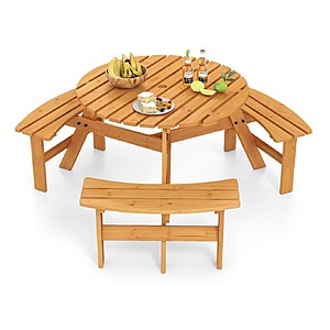 Giantex 6-Person Round Wooden Picnic Table Bench Set $107.09 + Free Shipping