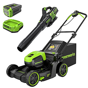 Greenworks 60V 17" Cordless Battery Push Lawn Mower and 610 CFM Blower Combo Kit 4.0 ah battery and charger + Free S/H $331.5