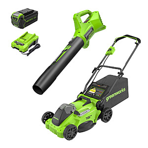 40V 16" Cordless Battery Brushless Push Lawn Mower and 350 CFM Blower Kit 4.0 ah battery and charger + Free S/H $232.05