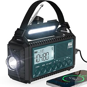 [Prime] Mesqool 5000mAh Solar Hand-Crank NOAA Emergency Weather Radio w/ AM/FM/SW, LCD Display, Flashlight & SOS Alarm (Dark Blue or Wax Yellow) $20.39 + Free Shipping