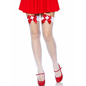 [Prime] Leg Avenue Women's Industrial Fishnet Nurse Costume Thigh Highs (White/Red) $2.72 + Free Shipping