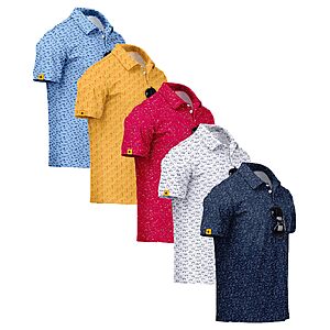 Lightning Deal -ZITY 5 Pack Mens Golf Shirt Short Sleeve UPF 50+ Print Patterns Casual Polo $52.79