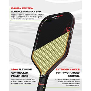 Nightblade Pickleball Paddle Trusted by Tina Pisnik, Foam Filled Polymer Honeycomb Core $35.25