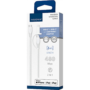 Insignia 6' USB-C to USB-C Charge-&-Sync Cable w/ Lightning Adapter (White) $4.99 + Free Shipping