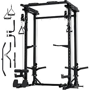 Prime Members: MAJOR FITNESS Drone3 Power Rack, 2500lbs Multi-Function Home Gym Squat Rack with Dual Pulley System $493.99