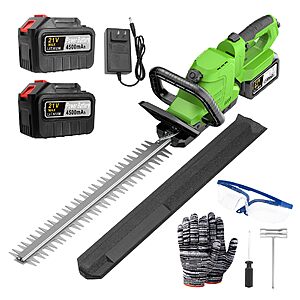 WEILISEN 20" inch Cordless Hedge Trimmer 21v, 2 4500maH  batteries + charger $39.92 + tax after coupon on Amazon, compatible with  Tietoc style battery