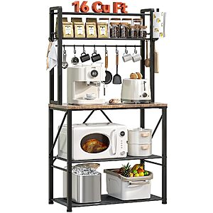 [Prime] 5-Tier YASONIC Bakers Rack w/ Coffee Bar & 12 S-Hooks (Rustic Brown) $47.49 + Free Shipping