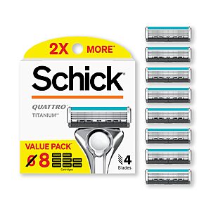 Prime, $9.02, 8 ct, Schick Quattro Titanium 4-Blade Razors for Men Refills