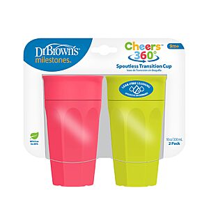 $4.22 2-Pack Dr. Brown's Milestones Cheers360 Spoutless Cup, Green & Pink