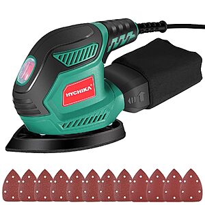 HYCHIKA Detail Sander 14,000 OPM w/ 12-Piece Sandpaper Set (MS200W) $17.56 + Free Shipping w/ Prime or on $35+