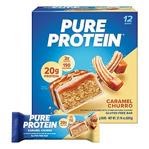 Pure Protein Caramel Churro Protein Bars, 20g Protein, Gluten Free, 12 Ct | 3g Sugar, 190 Calories - [S&S] $11.21