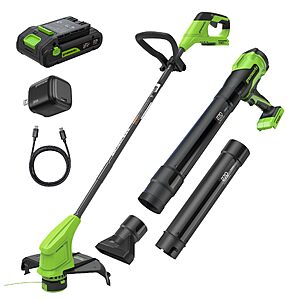 Greenworks 24V 12 in String Trimmer & 270 CFM Blower Combo, 2.0 Ah Battery $99.99