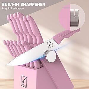 [Prime] 14-Piece imarku Kitchen Knife Block Set w/ Built-In Sharpener (Pink) 14.59$ + Free Shipping