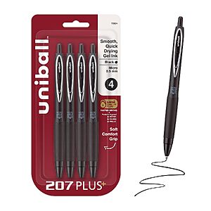 [Prime] 4-Count Uni-Ball 207 Plus+ 0.5mm Micro Point Retractable Gel Pens (Black Ink) $3.62 w/ S&S + Free Shipping