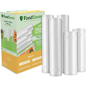 FoodSaver Custom Length Vacuum Sealer Bags Multipack, 5 Count Rolls 8" (2 Pack) and 11" (3 Pack) $18.89 w/ S&S FS With Prime
