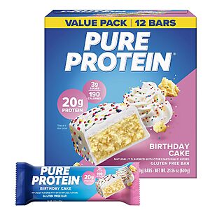 [Prime] 12-Count Pure Protein Birthday Cake Protein Bars (Gluten Free) $7.85 w/ S&S + Free Shipping