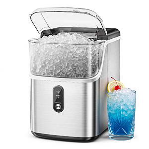 Simzlife Countertop Nugget Ice Maker, 35 Lbs/24H Portable Sonic Ice, Self-Cleaning Ice Machine, Chewable Pellet Ice, Stainless Steel