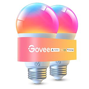 Prime- Govee LED Smart Light Bulbs, 1000LM RGBWW A19 75W E26 Base 2 Pack $15.99