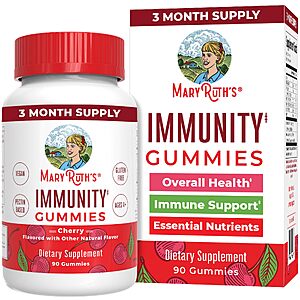 [S&S]Mary Ruth's 5-1 Immunity Gummies with Elderberry for Kids & Adults | Cherry | Pectin Based | Vegan | 90 Count $12.39
