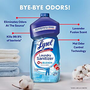 Prime- Lysol Laundry Sanitizer Liquid, Detergent Additive, Crisp Linen, 40oz, 4Pk $15.96