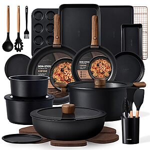 Prime- CAROTE 31pcs Pots and Pans Set Non Stick, Detachable Handle Cookware, Black $132.98