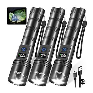 Tughlax Rechargeable Flashlights Super Bright LED Flash Light 3 Pack $14.99