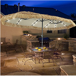 Ainfox 13' Thatched Tiki Patio Umbrella w/ Solar Lights $99 + Free Shipping