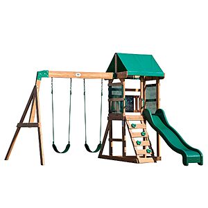 Backyard Discovery Buckley Hill Cedar Wood Swing Set w/ Wave Slide, Rock Wall & Chalkboard $448.99 + Free Shipping