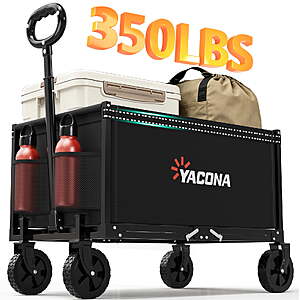 350-Lb Capacity Yacona 3-in-1 Foldable Collapsible Wagon Cart w/ All-Terrain Wheels (Black) $40.99 + Free Shipping w/ Walmart+ or on $35+
