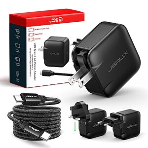 JSAUX 65W GaN USB-C Charger w/ 6.6' Cable & Interchangeable US/UK/EU Plugs $19.91 + Free Shipping w/ Prime or on $35+