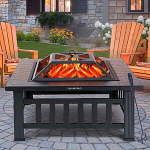 32" UHOMEPRO INC Wood Burning Fire Pit Table w/ Screen Lid & Cover $68.99 + Free Shipping