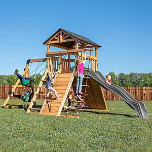 Backyard Discovery Endeavor Cedar Wood Swing Set w/ 10' Wave Slide, 40" Web Swing & Double Rock Wall $1798.99 + Free Shipping