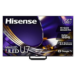 Hisense 55" U7SG Mini-LED ULED 4K UHD Smart Google TV w/ Native 165Hz & Hi-QLED $647.99 + Free Shipping