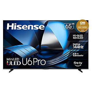 Hisense 65" U6 Pro Series Mini‑LED ULED 4K UHD 144Hz HDR Gaming AI Smart Fire TV (65U6SF Pro, 2026) $647.97