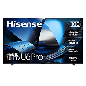Hisense 100" U6 Pro Series Mini‑LED ULED 4K 144Hz UHD HDR Gaming AI Smart Fire TV (100U6SF Pro, 2026 New) $2099.99