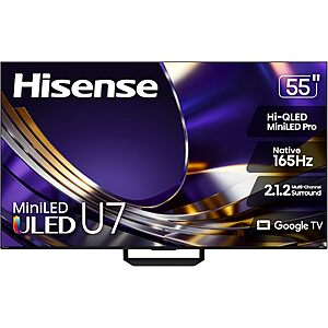 Hisense 55" U7 Mini-LED ULED 4K 165Hz UHD Best Premium Gaming HDR Smart Google TV (55U7SG, 2026) $649.99