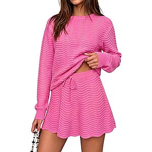 2-Piece Fisoew Women's Pullover Knit Top and Mini Skirt Sweater Set (5 Colors, Sizes Small -XX-Large)  $14.99 + Free Shipping w/ Prime or on $35+