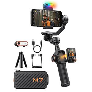 Hohem iSteady M7 Smartphone Gimbal Stabilizer, AI Tracking Sensor with Fill Light, 1.4" Full Color Detachable Touchscreen $199.99