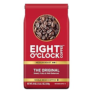 [SnS, AC] $11.09 | 18-Oz Eight O'Clock Coffee Medium Roast Whole Bean Coffee (The Original) at Amazon