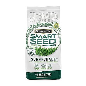$15.99 Pennington Smart Seed Sun & Shade Mix, Tall Fescue Grass Seed plus Fertilizer for Southern Lawns, 7 lb
