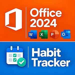 Microsoft Office Standard 2024 for Windows 10/11 (1 PC Lifetime License, Digital Download) + RITUAL 12-Month Habit Tracker for Excel $8
