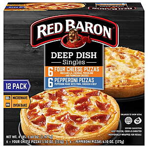 $12 SAMS CLUB Pick Up or B&M: Red Baron Pepperoni & Four Cheese Deep Dish Singles Frozen Personal Pizza Combo, 69.60 oz., 12 pk.