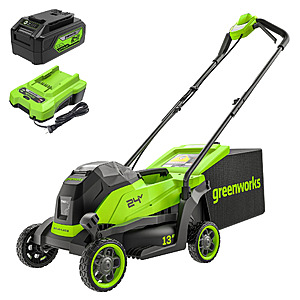 Greenworks 24V 13" Cordless Battery Brushless Push Lawn Mower 4.0 ah battery and charger $161.5