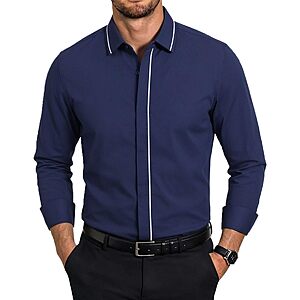 DAMIPOW Mens Dress Shirt Long Sleeve Stretch Button Down Shirt Cotton Blend $9.99