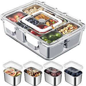Snackle Box Container, Stainless Steel Snack Platters with Lid and Handle $24.99