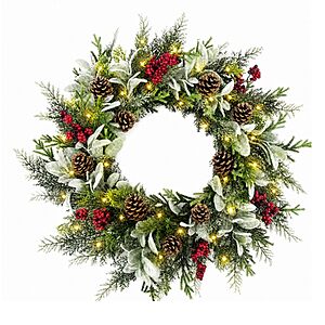 22" Pinkpum Pre-Lit Christmas Wreath w/ Pinecone & Berry Accents, LED Lights & Remote $29.99 + Free Shipping w/ Prime or on $35+